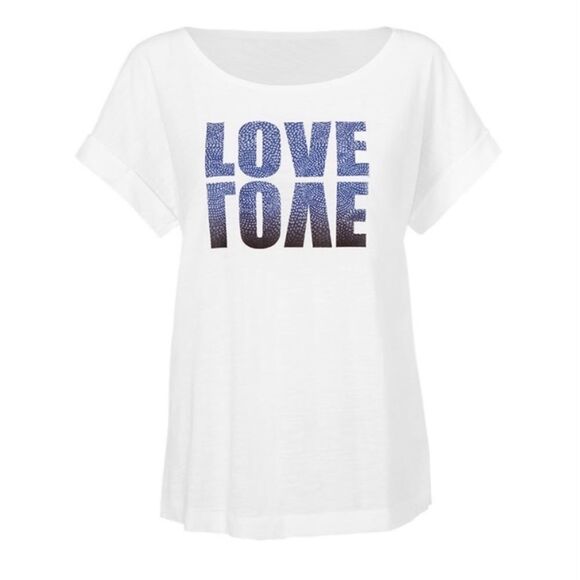 CAbi White and Blue LOVE Short Sleeve T-Shirt - Picture 2 of 5